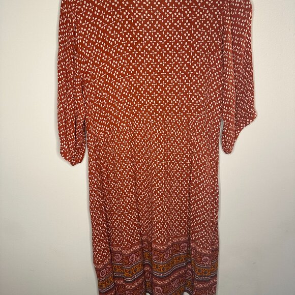 Knox Rose | Burnt Orange Bohemian Style Swing Dress | Size L - Picture 5 of 6